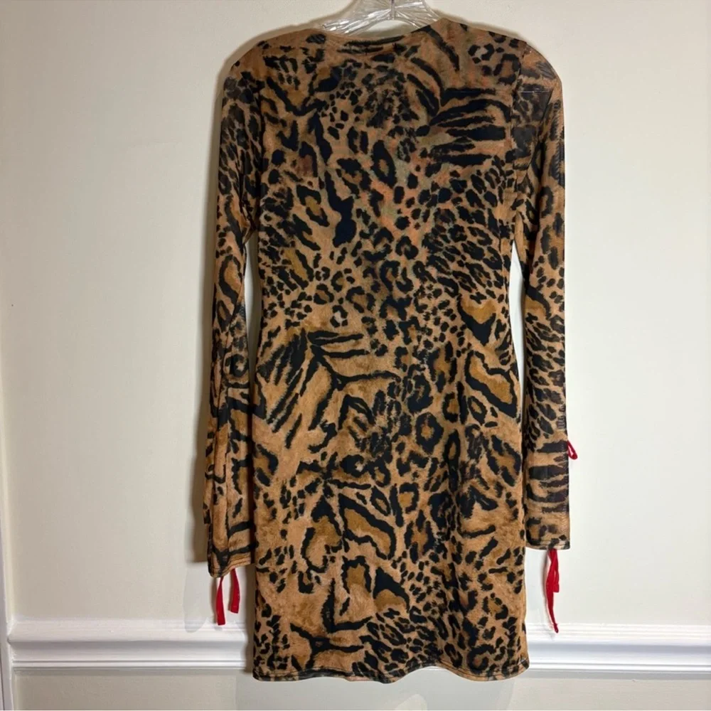 Nasty Gal Leopard Print Animal Mesh Cut Out Mini Dress - Picture 2 of 2